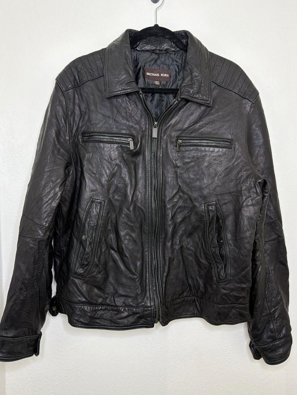 Michael Kors Men’s Black Genuine Leather Moto Jacket Size L